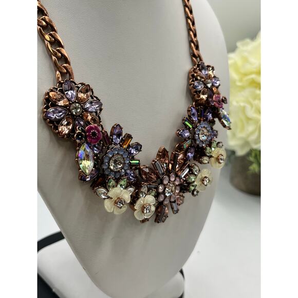 Joan Rivers Enamel Rhinestones Pink‎ Purple Language of Flowers Copper Necklace - Picture 5 of 9